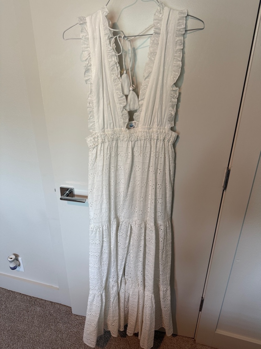 Aria White Eyelet Maxi Dress with Ruffle Trim